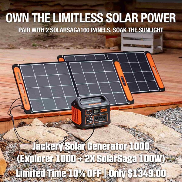 Jackery Explorer 1000 Solar Power Portable Power Station + 2X 100W Solar Panels