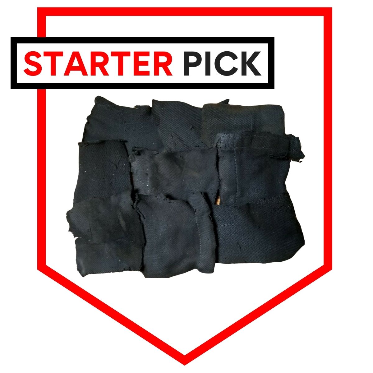 25 squares of denim char cloth handmade by Mike as our starter pick.