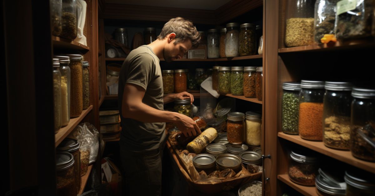 man checking food supplies for signs of degradation