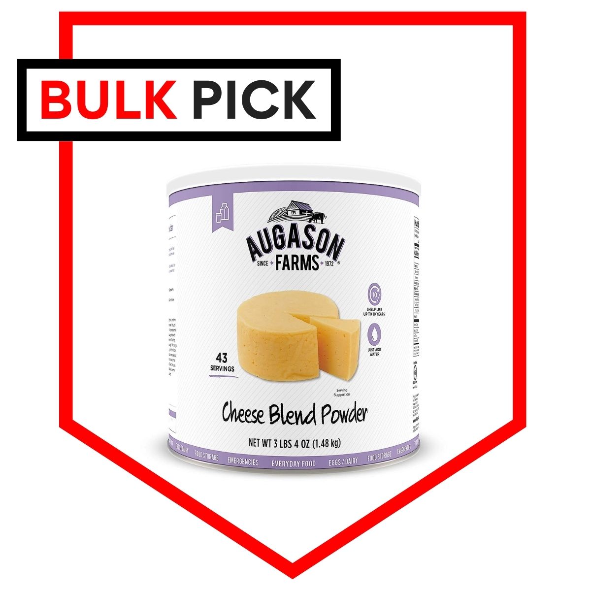 Augason Farms Cheese Blend Powder as our reviewed bulk storage pick.