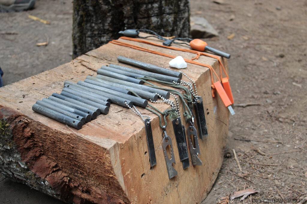 Collection of ferro rods used by students at Coynes Survival Schools Survival Skills Certification course.