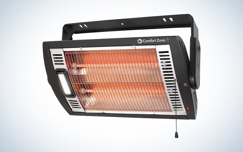 black Comfort Zone CZQTV5M heater over a white background