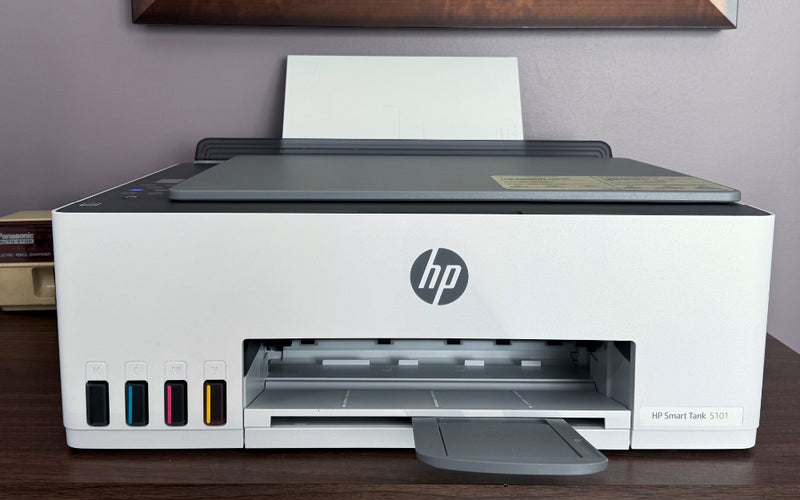 HP Smart-Tank 5101 on top of a desk.