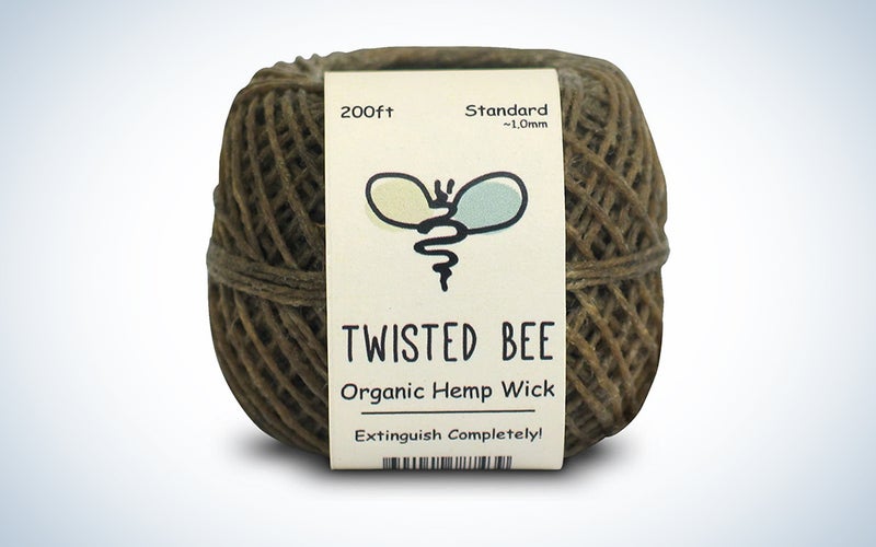 Twisted Bee hemp wick on a blue and white background