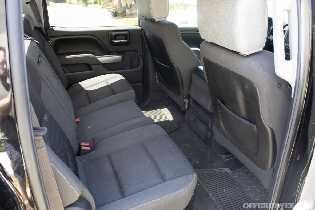 Photo of back seat of a pickup truck.