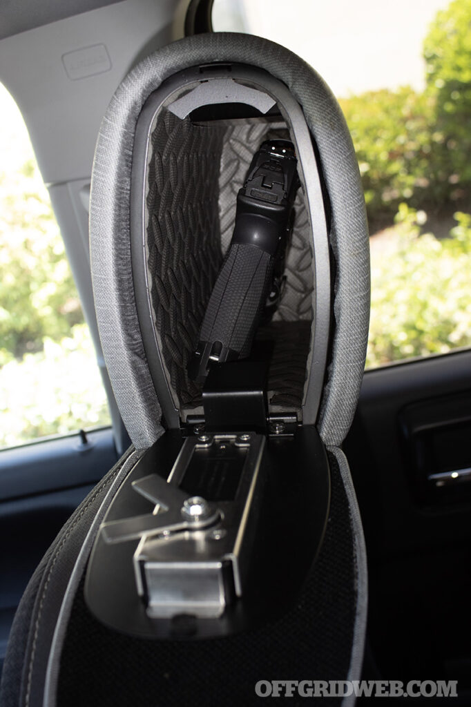 Photo of the inside of the headrest safe.