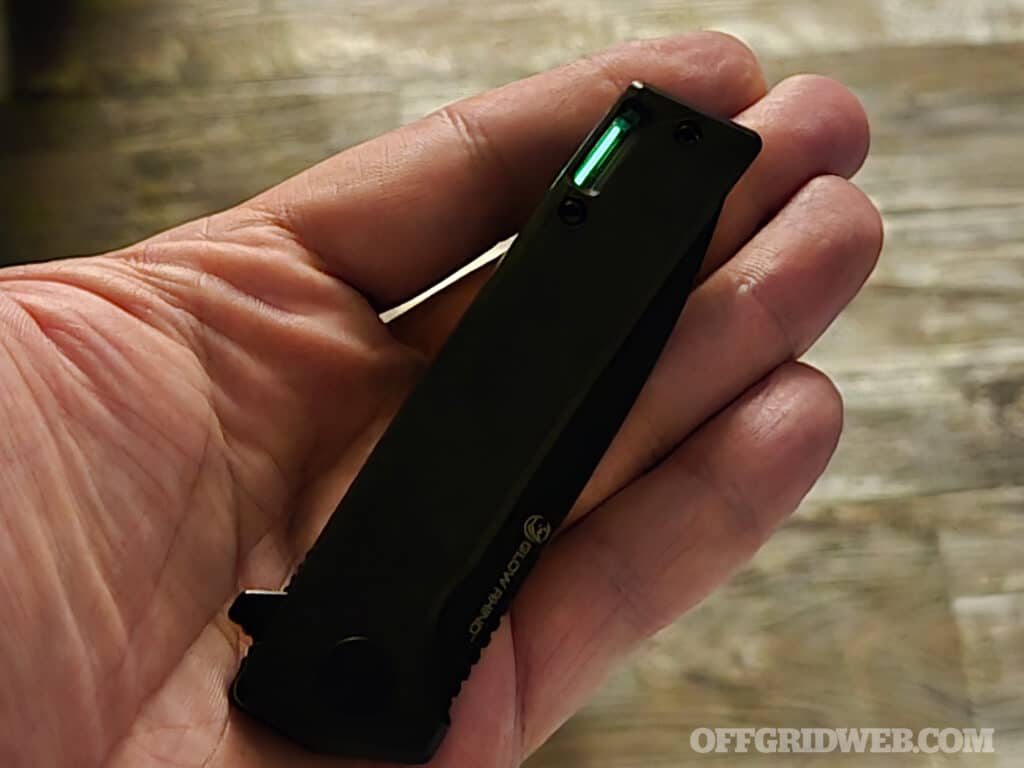 Tritium insert glowing in low light